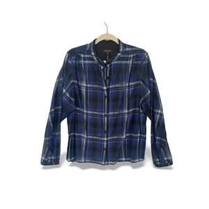 Rag & Bone blouse Byron Silk Sheer Chiffon Plaid Shirt Blue Black large preppy